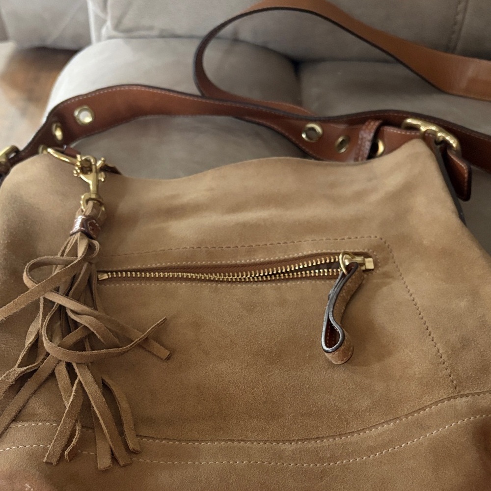 Vintage Coach Tan Leather Shoulder Bag with Tassel